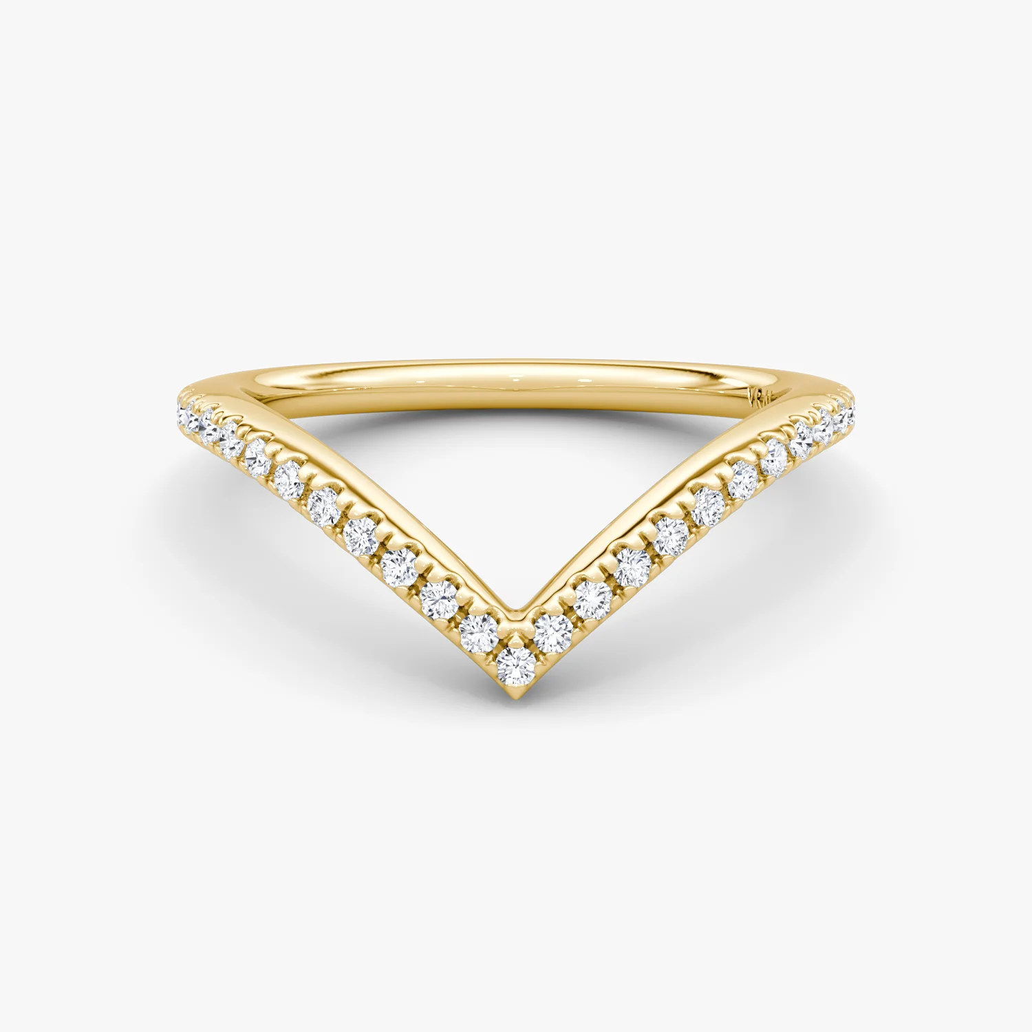Petite Signature V Band Pave Yellow Gold