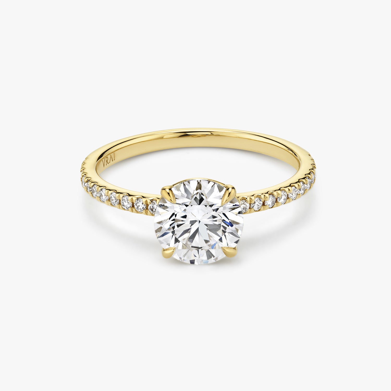 Signature Prong Solitaire Round Brilliant 1.50ct Pave Yellow Gold